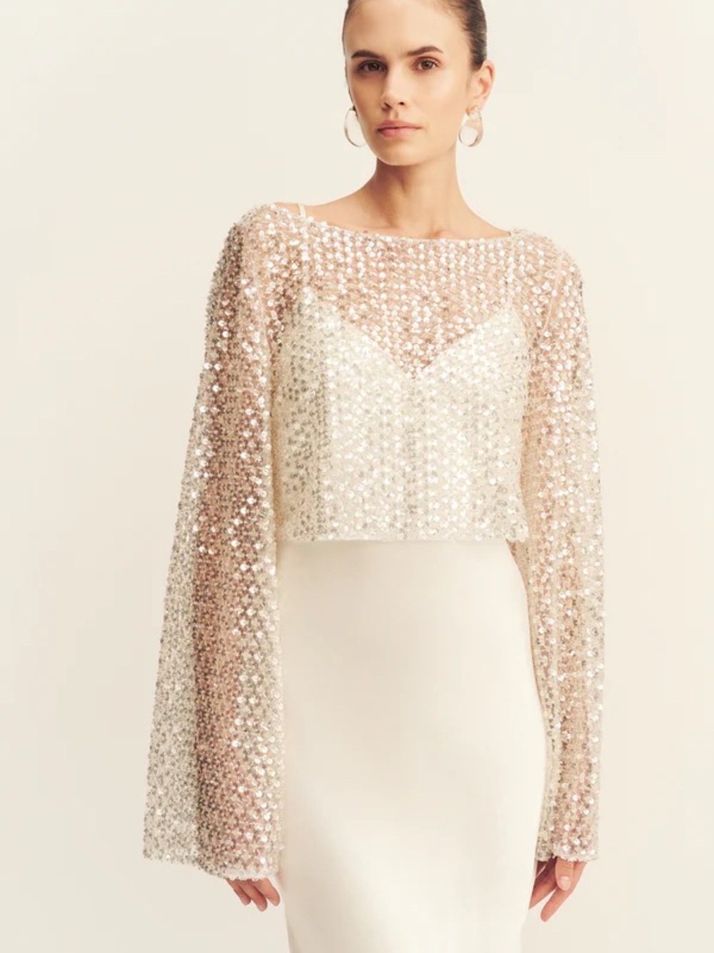 NWT Shona Joy Asteri Silver Sequin Long Sleeve Crop Top US 8 AUS 12 Bridal Party